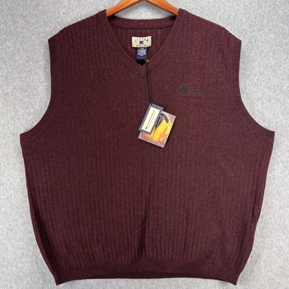 NWT Cutter & Buck Mens Burgundy Silk Cashmere‎ Sweater Vest L Old Money Academia